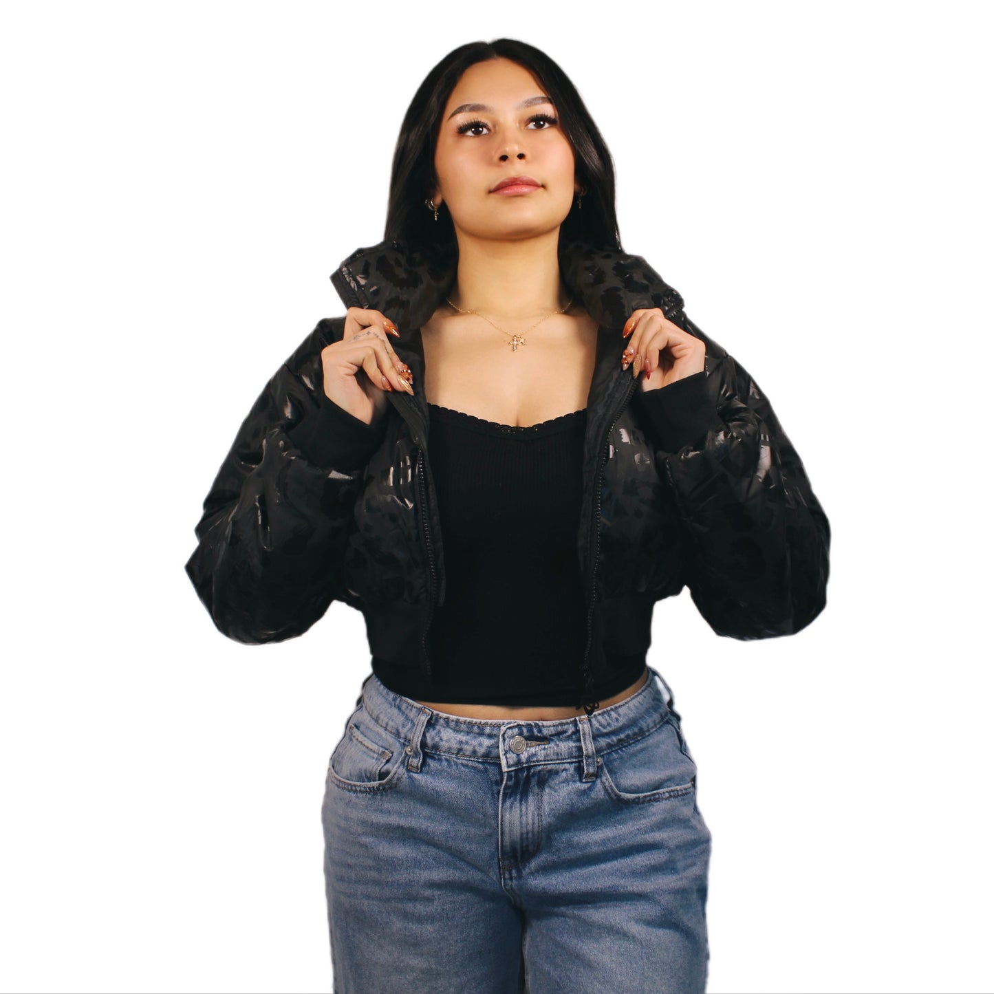 Onyx Leopard Cropped Puffer Jacket