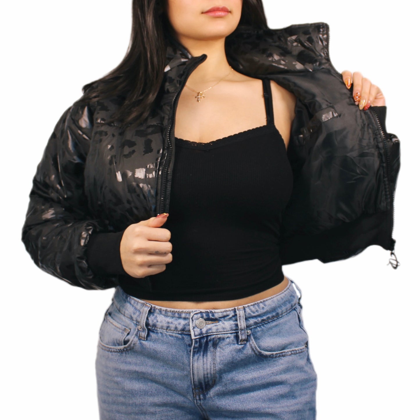 Onyx Leopard Cropped Puffer Jacket